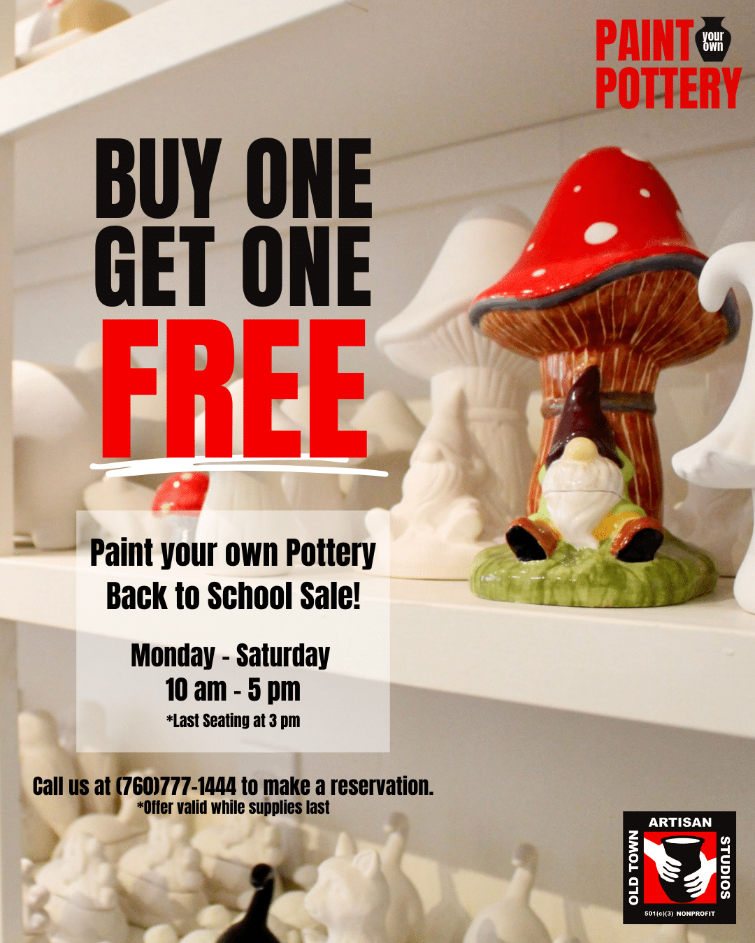Paint your own pottery at Old Town Artisan Studios.